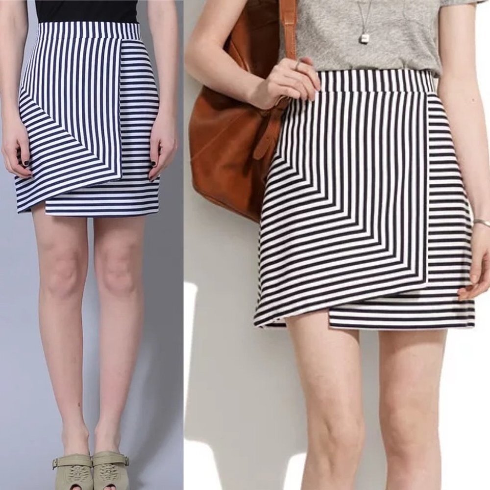 Whit Bamboo Asymmetric Hem Skirt Striped Black Size Size 2 Mod Mini $298 USD‎
